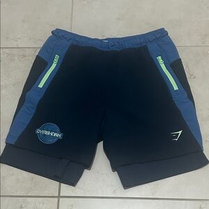 Gymshark Men's Navy and Blue ficro fiber fleece SPORT 7" 2 IN 1 SHORTS